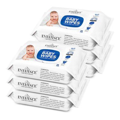 Evelance Soft Cleansing Baby Wipes with Lid | 72 Wipes x 6-432 Wipes