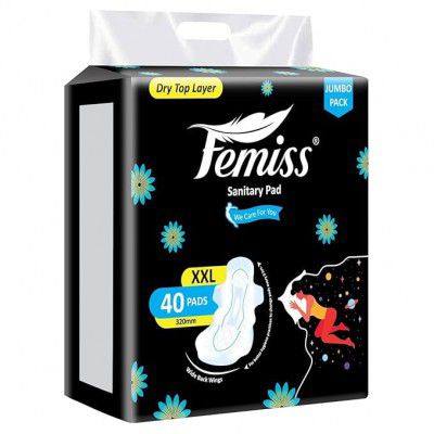 Femiss Soft & Rash Free Sanitary Pads (XXL-Size, 320 MM, 40 PCS, Pack of 1)