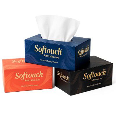 Softouch 2 Ply Face Tissue Paper Box | 200 Pulls – 400 Sheets Each | Set of 3 Boxes