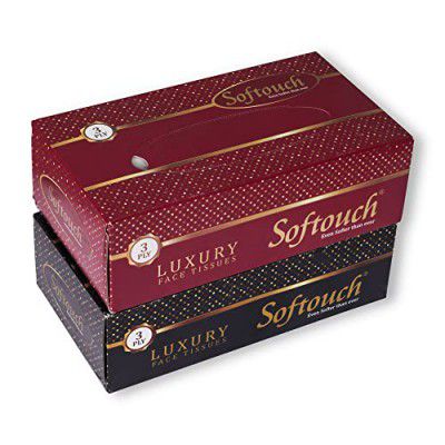 Softouch 3 Ply Face Tissue Paper - 80 Pulls Each Box Pack of 2- Total 160 Pulls