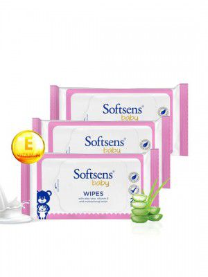 Softsens Baby Set of 3 Gentle Cloth Wipes for Baby Skin with Aloe Vera & Vitamin E