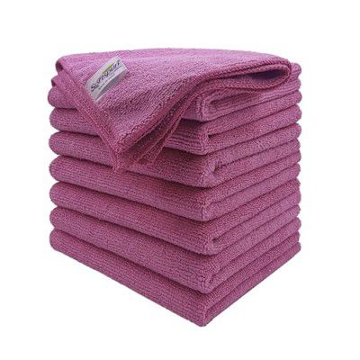 SOFTSPUN Microfiber Basic Cleaning Cloths 8 pcs 30x40cms 280 GSM Pink! Highly Absorbent Lint and Streak Free Multi Purpose Wash Cloth for Bike & Car Stainless Steel Silverware.
