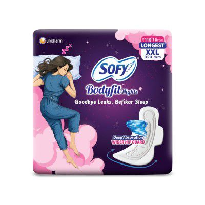 Sofy Women Bodyfit Longest XXL Sanitary Pads | XX-Large, Pack Of 15