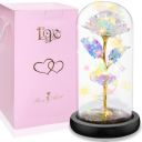 SogYupk Plastic Beauty And The Beast Rose, Forever Rose In A Glass Dome With Led Light, Eternal Rose Galaxy Rose Flower, Best Gift For Her On Valentine'S Day Anniversary Birthday Christmas...