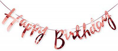 SOI Happy Birthday Toy Banner Bunting Metallic Cursive Design Set (Rose Gold Bunting)