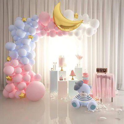 SOI Moon Star Foil White Balloon Arch Garland Kit for Baby Shower, Birthday, Anniversary, Welcome Theme Party Decoration Pack of -69