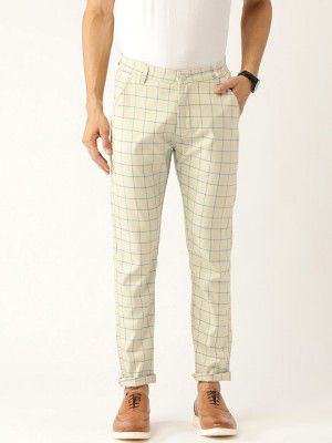 SOJANYA Men Green & Blue Smart Regular Fit Checked Trousers
