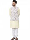 SOJANYA Men's Cotton foil Printed Kurta and White Pyjama with Printed Nehru Jacket...