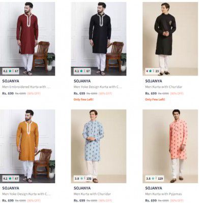 Myntra : Up to 89% OFF - Sojanya Men's Kurta