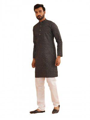 SOJANYA (Since 1958 Men's Cotton Linen Foil Printed Kurta and White Pyjama Set