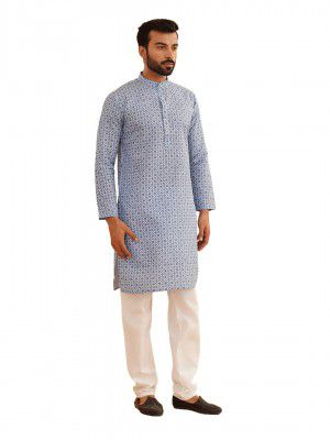 SOJANYA (Since 1958 Men's Cotton Linen Foil Printed Kurta and White Pyjama Set