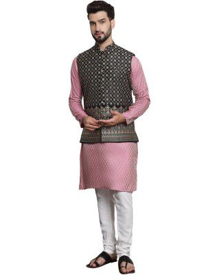 SOJANYA (Since 1958 Men's Jacquard Silk Kurta and Pyjama with Nehru Jacket