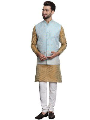 SOJANYA (Since 1958 Men's Jacquard Silk Kurta and Pyjama with Nehru Jacket