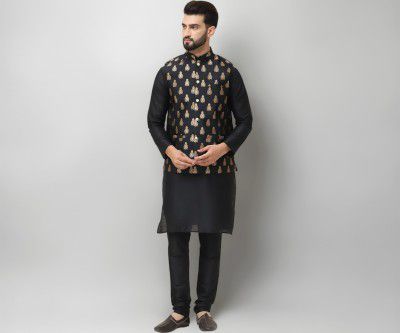 SOJANYA (Since 1958 Men's Silk Blend Kurta Pyjama With Nehrujacket Set
