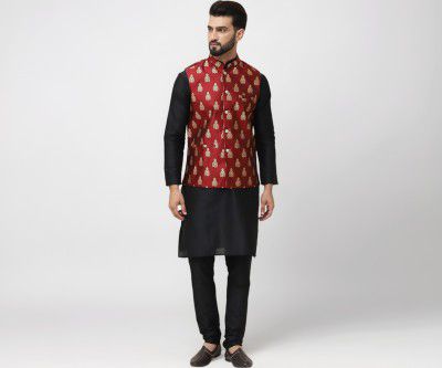 SOJANYA (Since 1958 Men's Silk Blend Kurta Pyjama With Nehrujacket Set