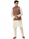SOJANYA (Since 1958 Men's Silk Blend Off White Kurta Pyjama & Maroon Self Design Nehru Jacket Combo...