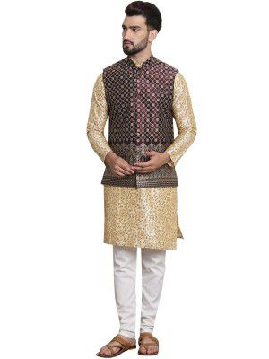 SOJANYA (Since 1958 Men's Silk Blend Print Kurta and Pyjama with Nehrujacket