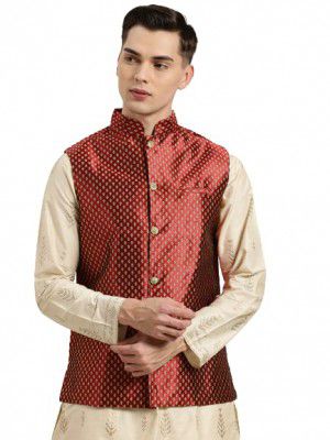 SOJANYA Since 1958, Men's Silk Blend Self Design NehruJacket