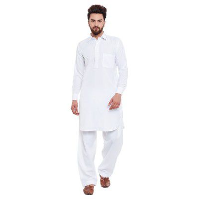 SOJANYA (Since 1958 Men's Soft & Comfortable Cotton Blend Solid Pathani Set-Perfect for Eid & Holi Celebrations