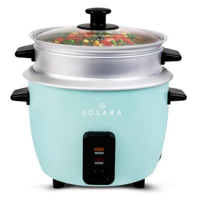 SOLARA 1Liter One Touch Rice Cooker, Automatic Electric Cooker with Food Steamer, Electric Rice Cooker and Grain Cooker, 400 Watts, Rice Cooker 1 Litre with Steam & Rinse Basket, Aqua