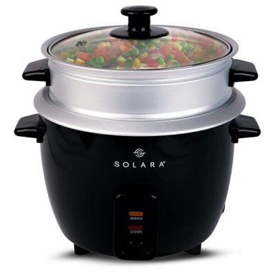 SOLARA 4Liters One Touch Rice Cooker, Automatic Electric Cooker with Food Steamer, Electric Rice Cooker - 400 Watts, Rice Cooker 4 Litre with Steam & Rinse Basket, Black