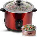 SOLARA Automatic Rice Cooker - Automatic Electric Cooker with Food Steamer a| 500 Watts | Rice Cooker 1.5 litre with Steam & Rinse Basket - Red...