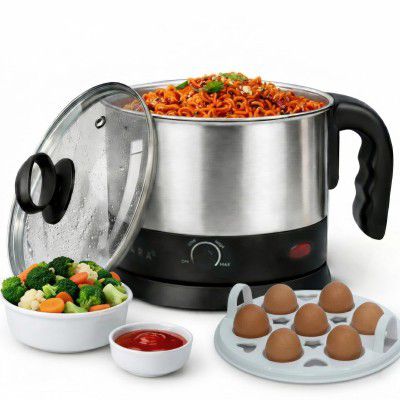 SOLARA Multipurpose Electric Kettle 1.5 liter, Stainless Steel Body with Glass Lid, kettle | Black