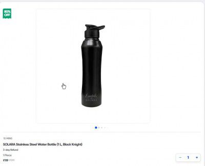 SOLARA Stainless Steel Water Bottle (1 L, Black Knight)