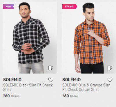 SOLEMIO Black Slim Fit Check Shirt at ₹60