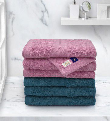 Blue and Pink Anatolia Solid 500 GSM Cotton Face Towels (Set Of 6)