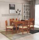 Solid Sheesham Wood Dining Table Set 6 Seater | Six Seater Dining Table with 6 Cushions Chairs for Living Room | Honey Finish...