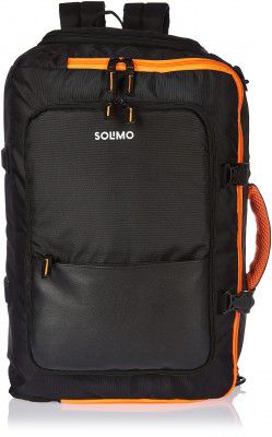 Solimo 23L Travel Backpack with 6 Pockets, Travel Organisers and Cushioned Back (Black with Orange Lining)