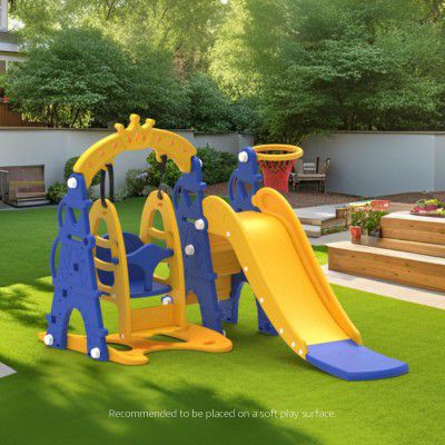 Amazon Brand - Solimo 3-in-1 Garden Castle Slide & Swing | for Kids 2-8 Years Old