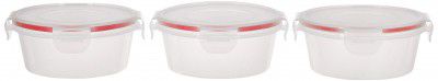 Amazon Brand - Solimo 3-Piece Airtight Plastic Kitchen Storage Container Set, 500ml, Red