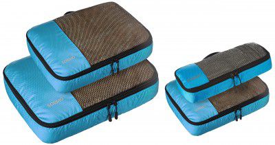 Amazon Brand - Solimo 4 Piece Packing Travel Organizer Cubes Set,(Large/Medium/Small/Slim) Sky Blue
