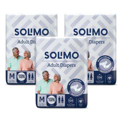Solimo Adult Diapers Tape Style- Medium, Pack of 30