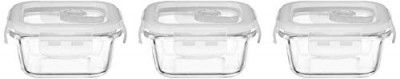 Solimo Airtight Borosilicate Glass Container Set (Transparent,3 Pieces, 350 ml)