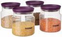 Solimo Airtight Plastic Storage Jar Set, 4 Containers (1000ml), BPA Free, Purple...