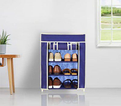 Amazon Brand - Solimo Alloy Steel Foldable Shoe Rack, 4 Layer, Blue, Economy, 45 X 45 X 81 CM