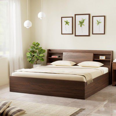 Solimo Altamore Engineered Wood King Bed with Headboard and Box Storage (Walnut Finish)