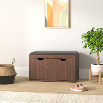 Solimo Andro Engineered Wood 2 Door Shoe Rack with Seat (Walnut Finish)