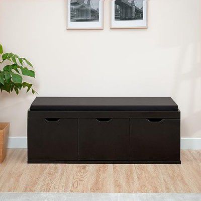 Amazon Brand - Solimo Andro Engineered Wood 3-Door Shoe Rack with Seat (Espresso Finish)