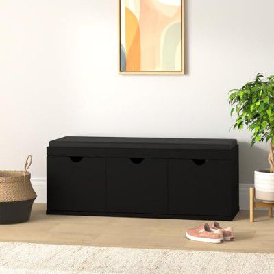 Amazon Brand - Solimo Andro Engineered Wood 3-Door Shoe Rack with Cushion Seat (Wenge Finish) | Store Upto 12 to 15 Pairs