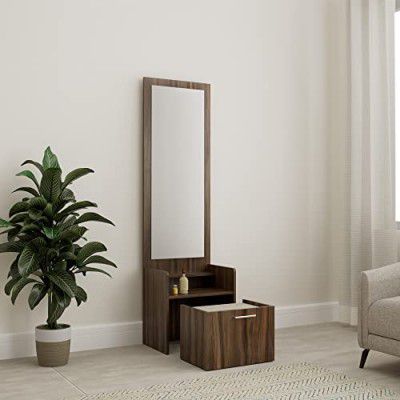 Amazon Brand - Solimo Ashburn Engineered Wood Dressing Table with Stool and 2 Shelves, Asian Walnut