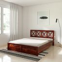 Amazon Brand - Solimo Berea Queen Size Solid Sheesham Wood Bed with Storage (Honey Finish, 2 Drawers)...