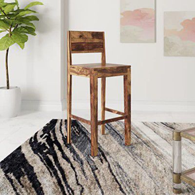 Amazon Brand - Solimo Blaby Single Seater Bar Chair with Footrest (Solid Sheesham Wood, Natural Finish)