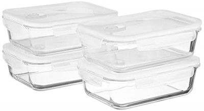Solimo Borosilicate Glass Containers with Air-Vent Lids for Kitchen/Tiffin, 4, Rectangle (1,500 ml Each)