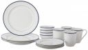 Solimo Ceramic 16 Piece Dinner Set | 4 Dinner Plates, 4 Quarter Plates, 4 Mugs & 4 Small Bowls | Blue Strip Design...