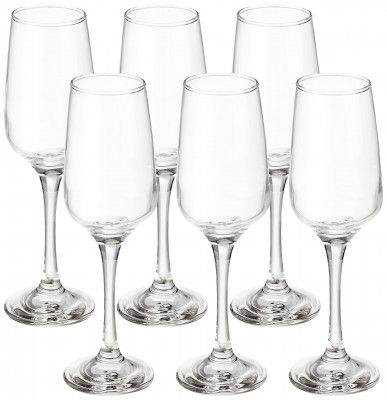 Solimo Champagne Glass Set, 220ml, Set of 6, Transparent