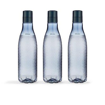 Amazon Brand - Solimo Checkered Plastic Water Bottles, Spill-Proof, 3.2 Cm Neck, Firm Grip (Set of 3, Smoke)